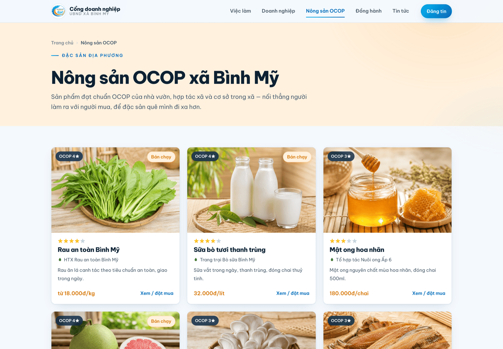 Trang nông sản OCOP với ảnh sản phẩm thật