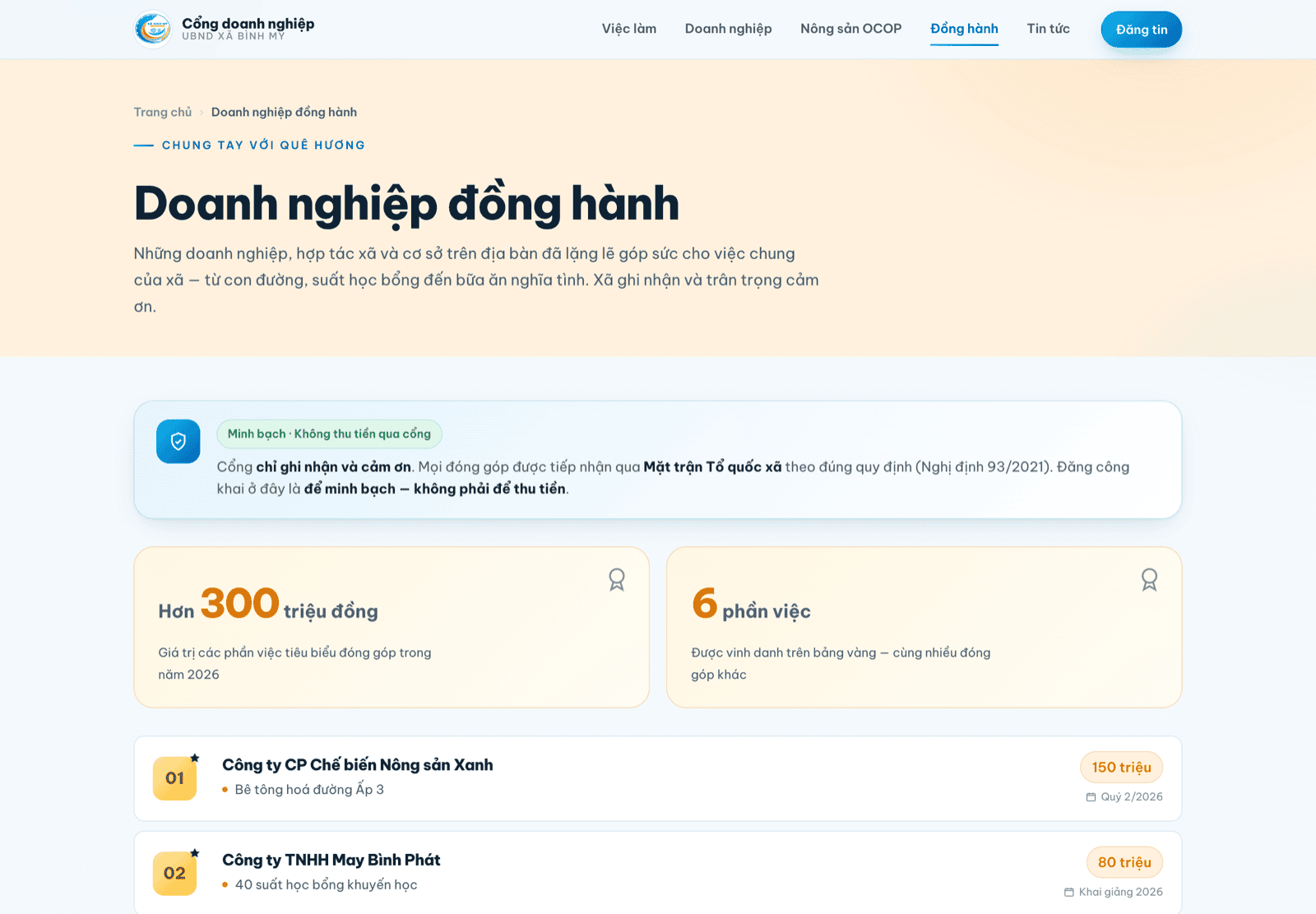 Trang bảng vàng doanh nghiệp đồng hành